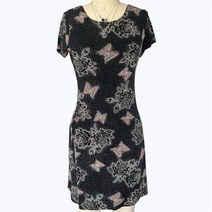 Vintage 1990s Esse Brand Butterfly & Floral Print Midi Dress casual grunge punk